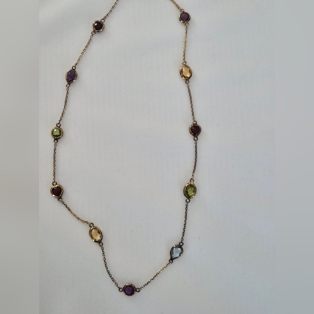 Ross-Simons 14K Gold Over Sterling  Necklace with Multi-Color Gemstones Stations